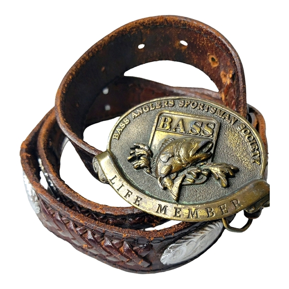 Vintage Other - Bass Anglers Sportsman Statement Vintage Belt Life Member Tooled Conch Buc…